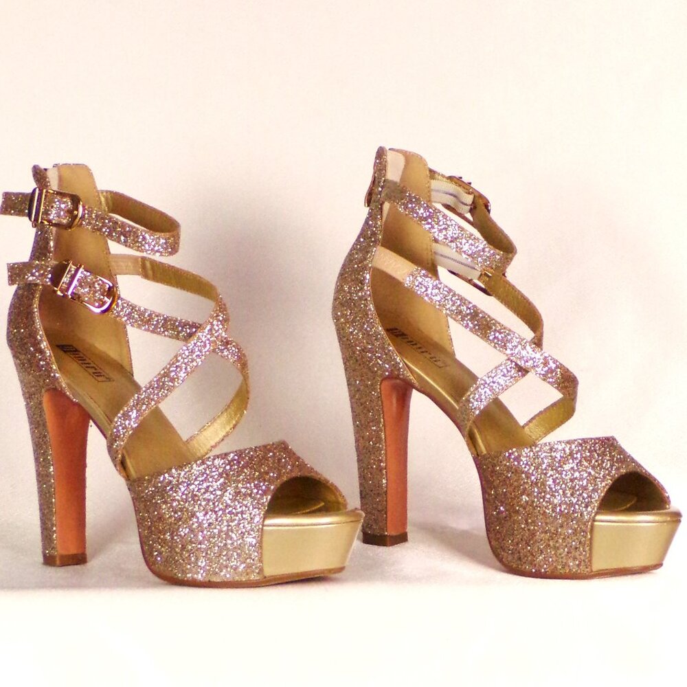 IDIFU Rose Gold Glitter Platform High Heel Sandals - Picture 5 of 15